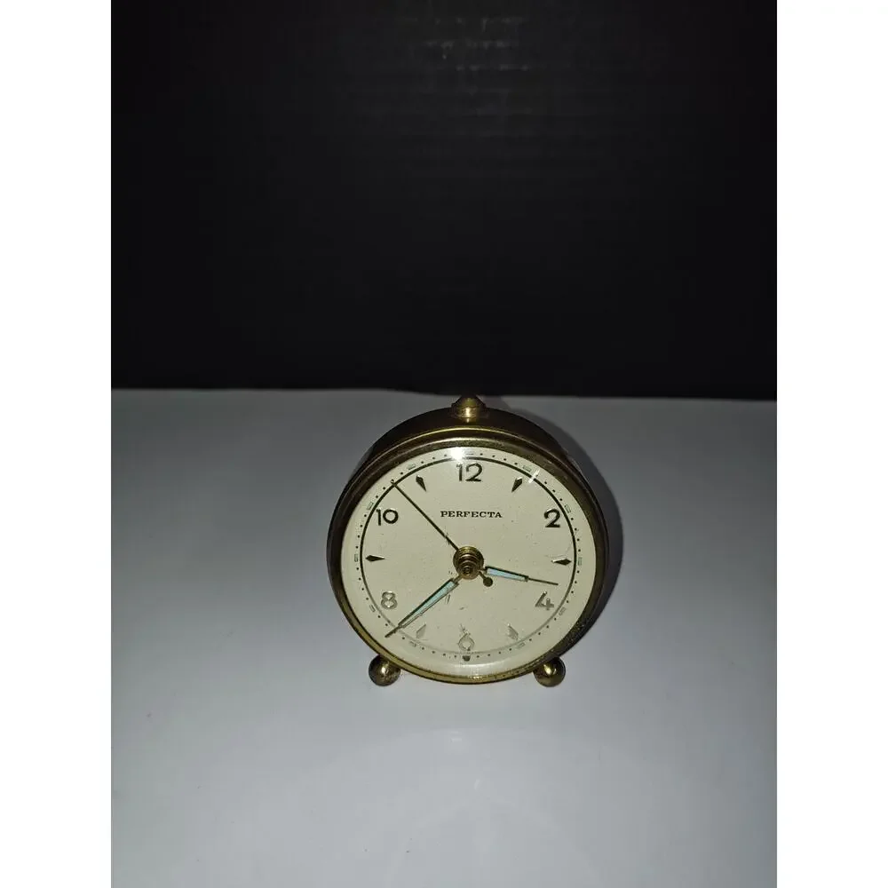 Vintage MCM Perfecta Wind-Up Alarm Desk Clock Glowing Hands West Germany